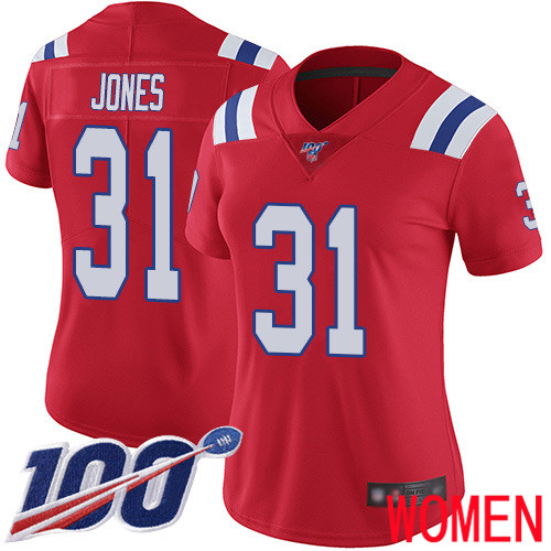 New England Patriots Football #31 100th Limited Red Women Jonathan Jones Alternate NFL Jersey->women nfl jersey->Women Jersey